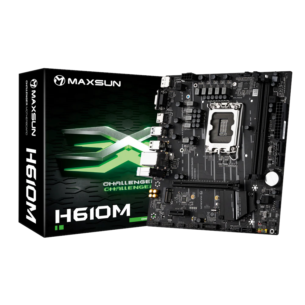 Мат.плата S1700 H610 MAXSUN Challenger H610M (mATX,2DDR4,M.2,PCI-E16,PCI-E,3SATA,DP,HDMI,VGA,PC3200)