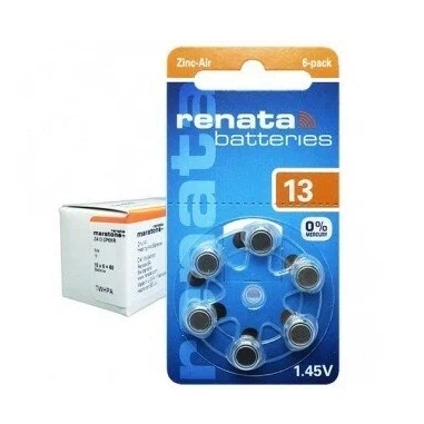 Батарейка Zn-Air 13 (PR48, ZA13), 1.4в, Renata, упак 6шт