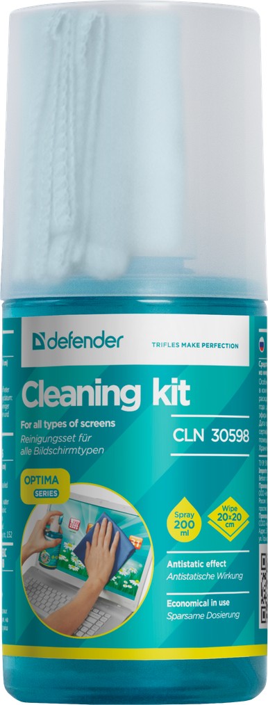 Чистящий_набор для_экранов DEFENDER CLN 30598 Optima (микрофибра + спрей 200мл)