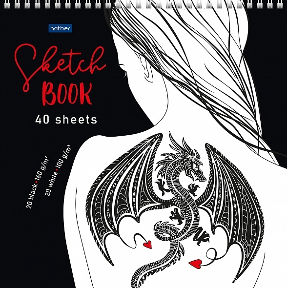 Скетчбук 40л. (20л. белый офсет 100г. + 20л.черный офсет 160г.), 240*240мм, Hatber Premium "Девушка 