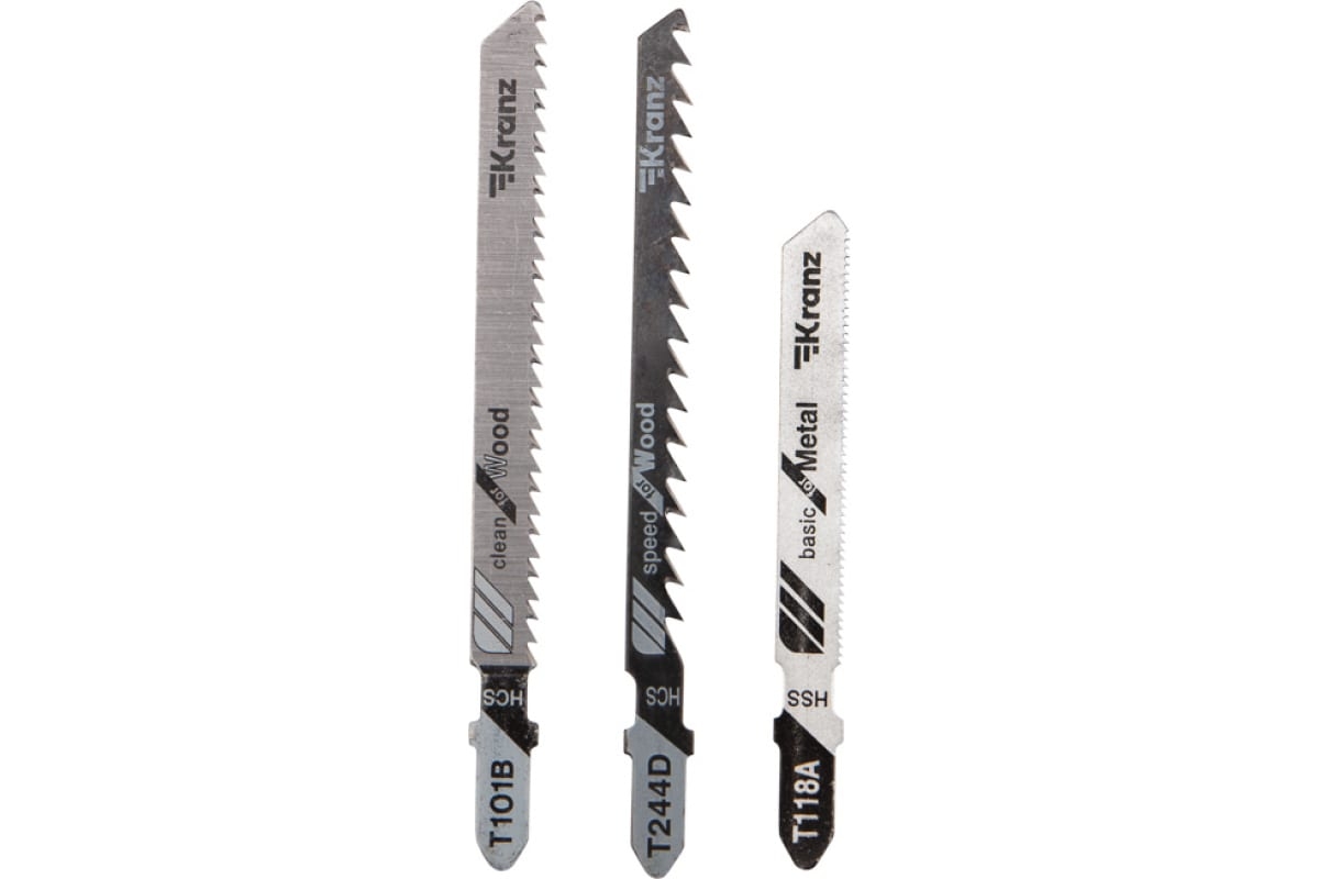 Пильные полотна Kranz №2 KR-92-0320, 3шт, T101B/T118A/T244D, дерево быстро/чисто, металл