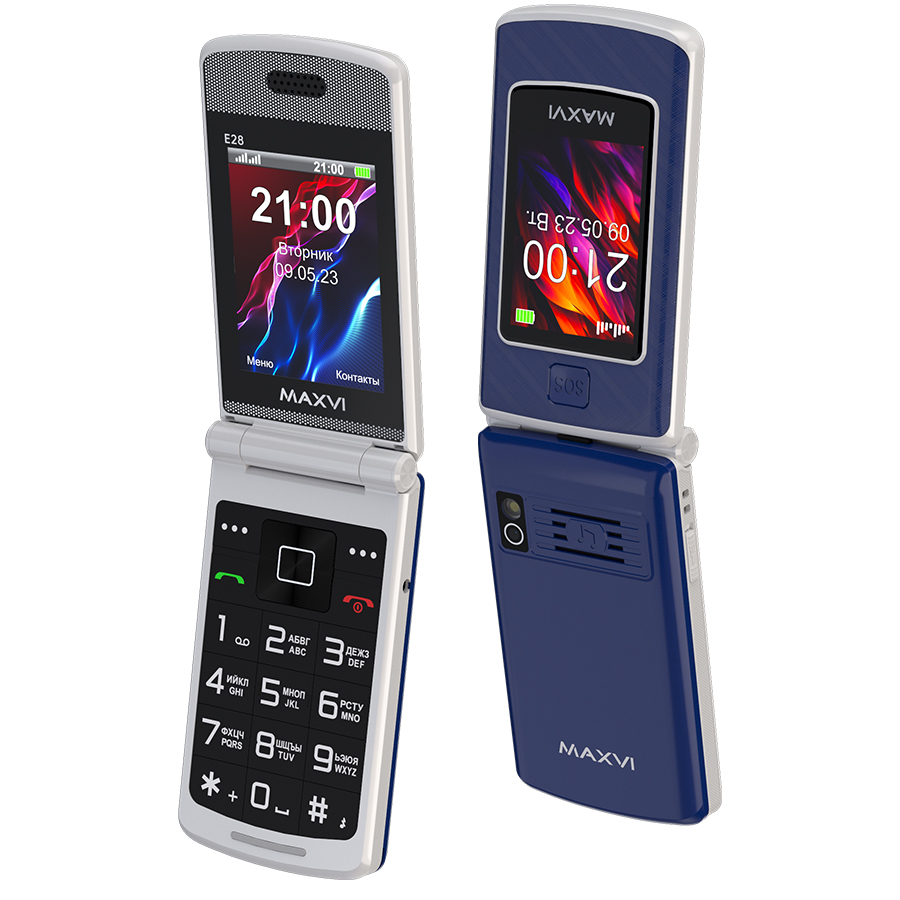 Сотовый Maxvi E28 Blue 2sim/2.8+2.4"/320*240/microSD/0.3МП/Bt/раскладушка