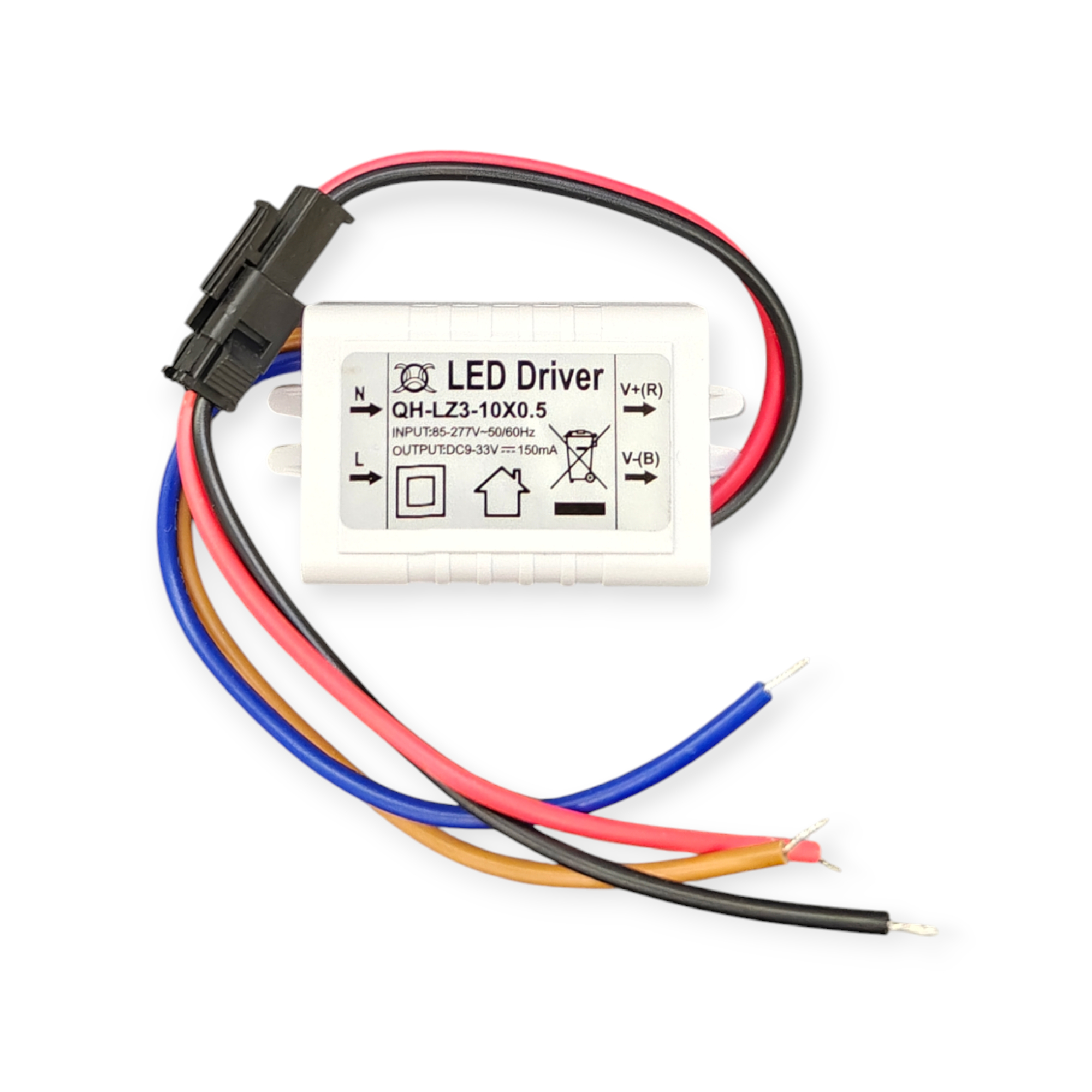 Драйвер светодиодный (LED)  150мА,  9..33в, 5вт, IP20, 41*28*23мм, QH-LZ3-10X0.5