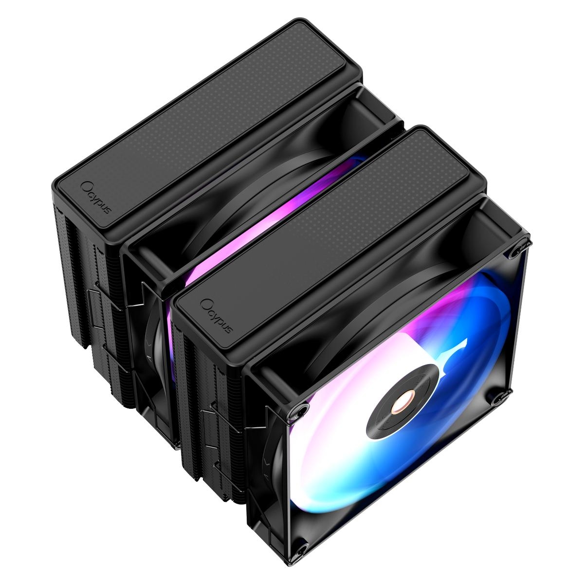 Кулер для процессора/ CPU Cooler Ocypus Delta A62 BK ARGB (260W, 4-pin PWM, 156mm, Al/Cu, 6x6mm, ARGB, 2x120mm, 73CFM, 29dBA, 2000RPM, S: 1851/1700/1200/115X, AM5/AM4, black)