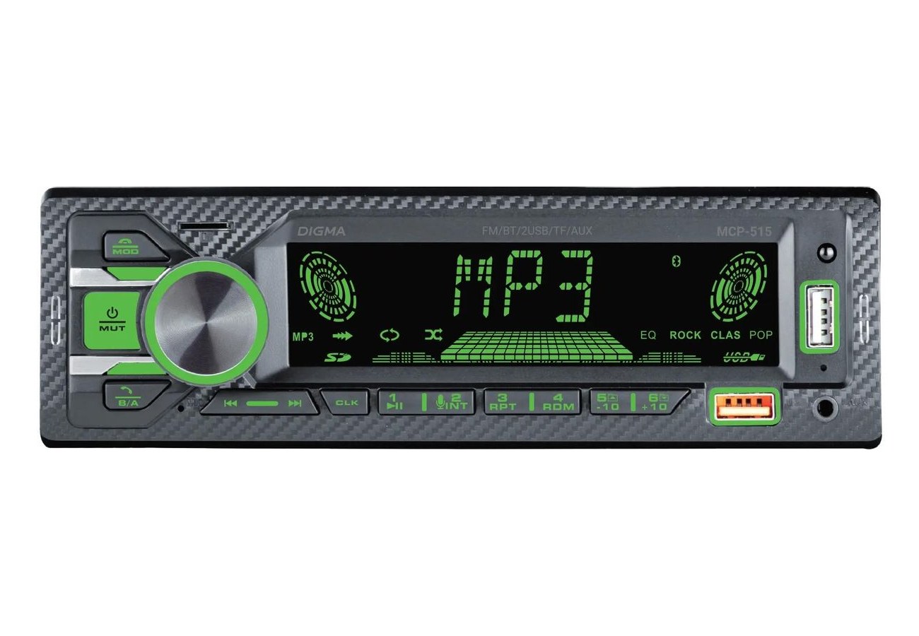 Автомагнитола Digma  MCP-515 1DIN, 4x45Вт, MP3, FM, USB, AUX, BT5.0, ПДУ