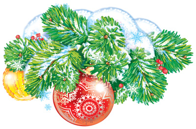 Плакат вырубной "Ветка еловая с шарами" двухсторонний А4, ФМ1-15273сф