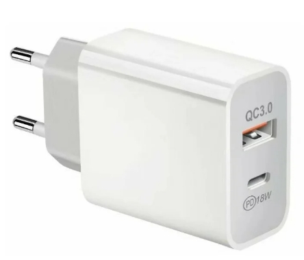 Блок питания сетевой USB, 5в, 3а, 18вт, USB-F, Type-C, вилочный, QC3.0, белый, BC C62
