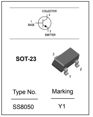 транзистор BJT SS8050 (mark Y1) 25V 1.5A NPN SOT23