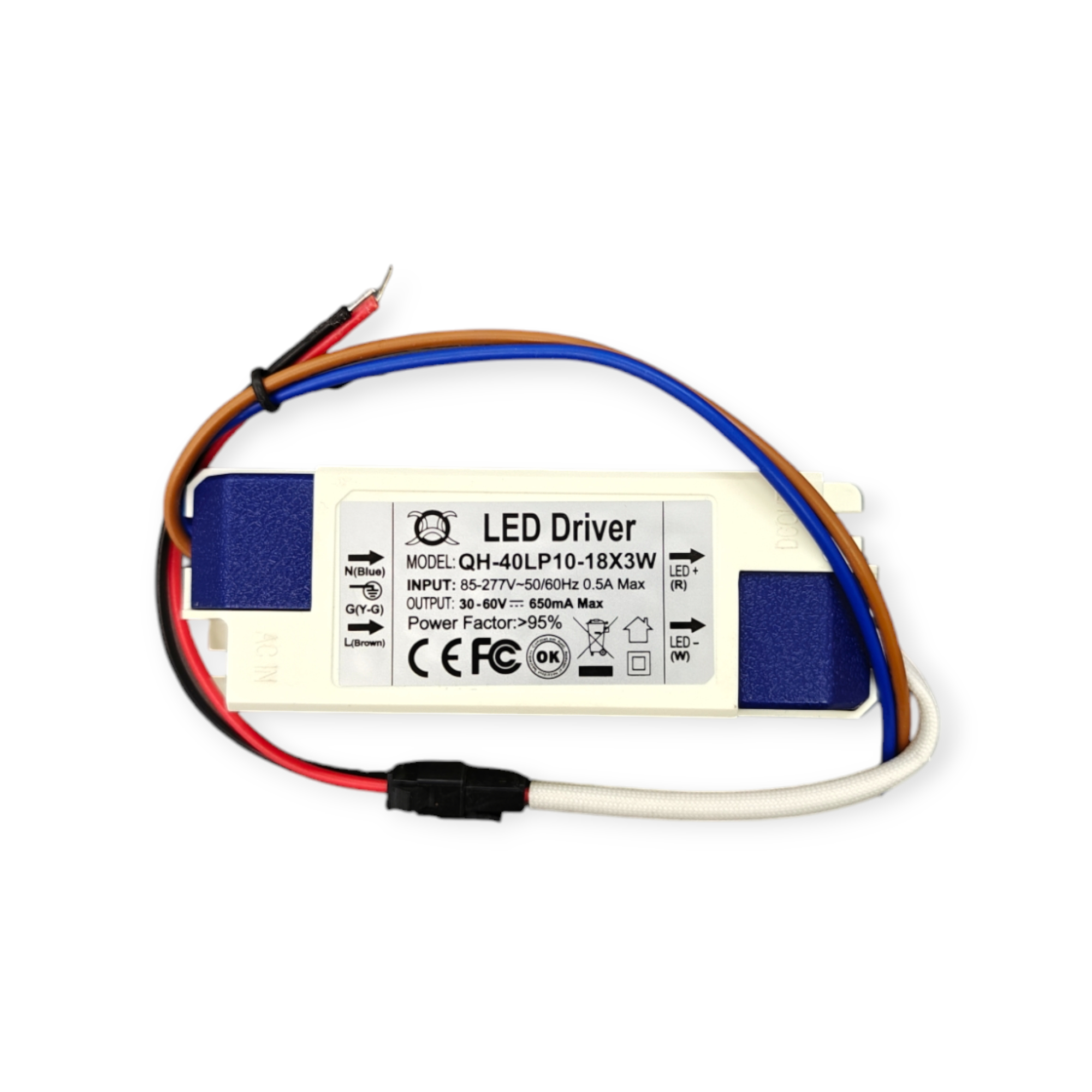 Драйвер светодиодный (LED)  650мА, 30..60в, 36вт, IP20, 114*42*29мм, QH-40LP10-18X3W