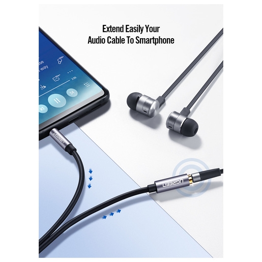 Кабель_аудио 3.5дж-3.5дж - _3м удлинитель UGREEN AV118 (10595) черный, оплетка