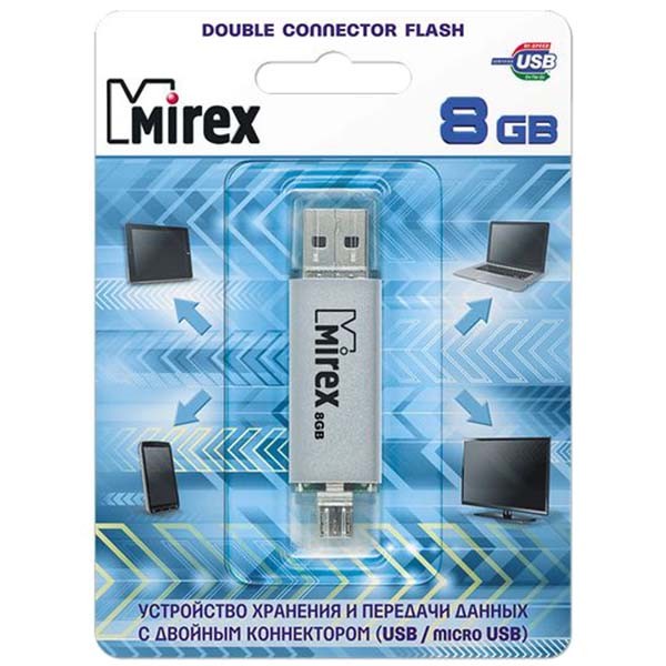 Флеш-накопитель USB/microUSB 8Gb Mirex Smart (13600-DCFSSM08) Silver