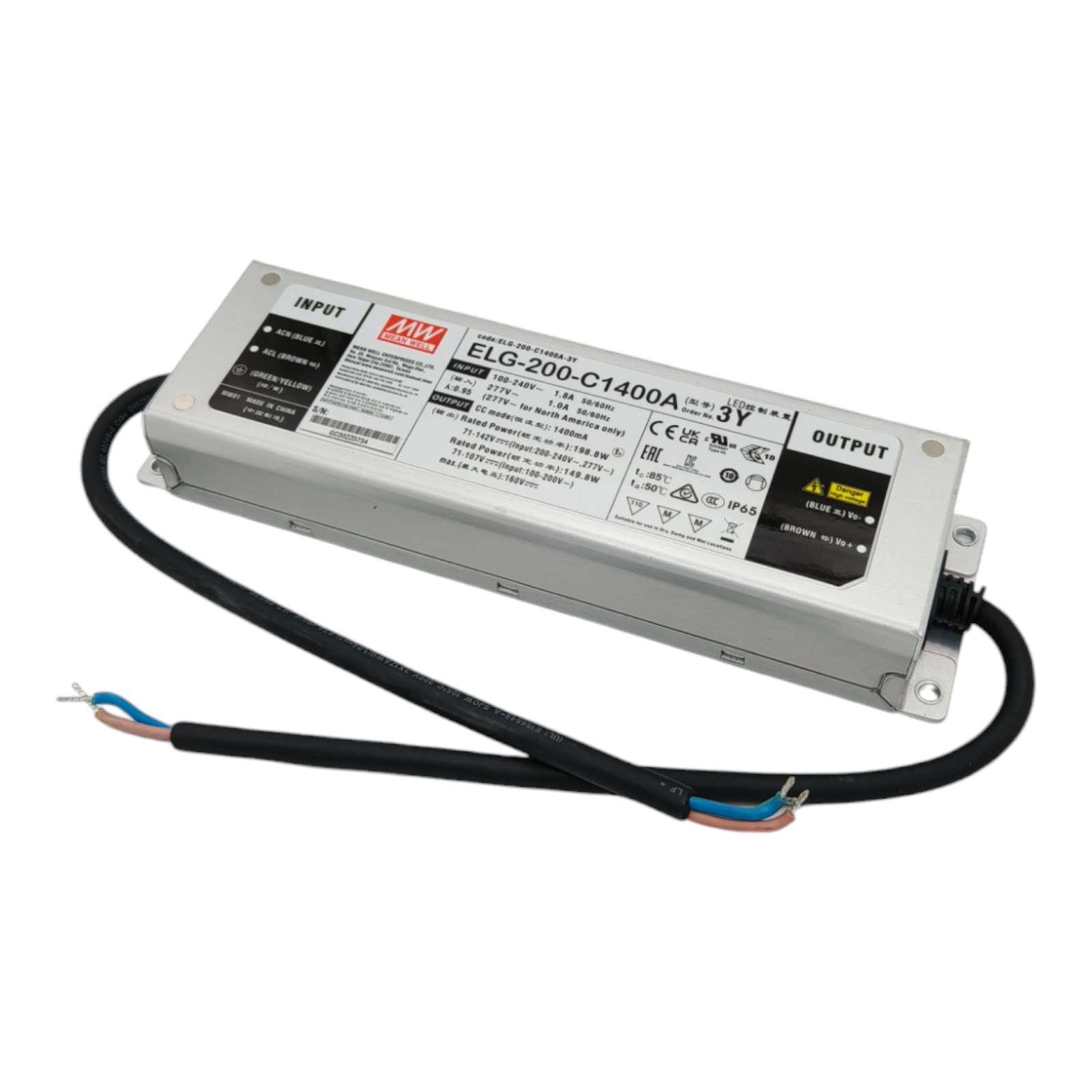 Драйвер светодиодный (LED) с потенциометром 0.7..1.4А, 71..142в, 200вт, Mean Well ELG-200-C1400A-3Y