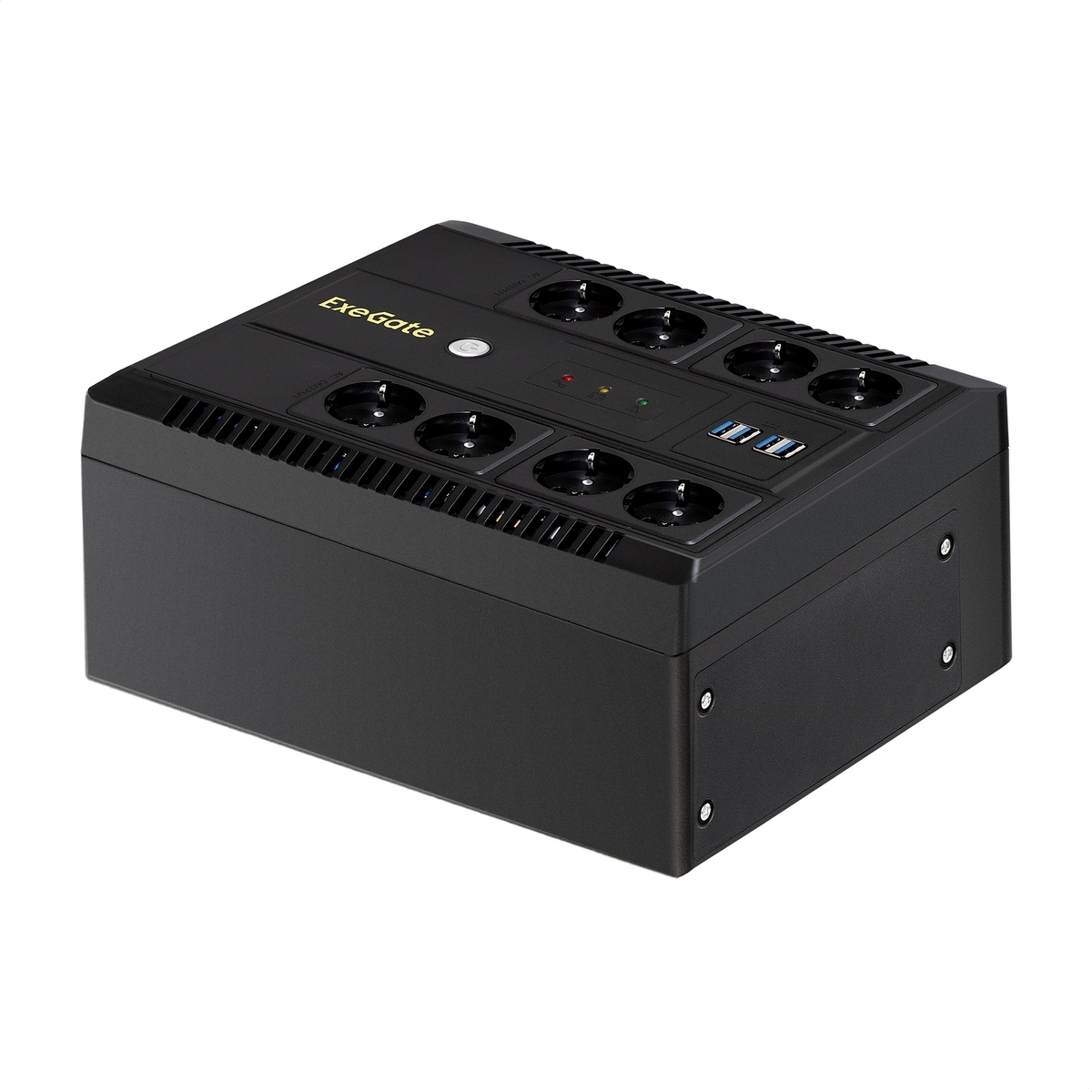 ИБП ExeGate NEO NNB-850.LED.AVR.8SH.CH (850VA/510W, LED, AVR, 8*Schuko, 4*USB-порта для зарядки, батарея 12V 9Ah, черный