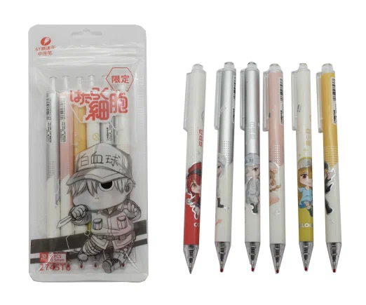 Набор ручек гелевых 06шт. Intelligent "Чибики" черный, 0,5 мм, игольч. (CW-38/2745Т6)