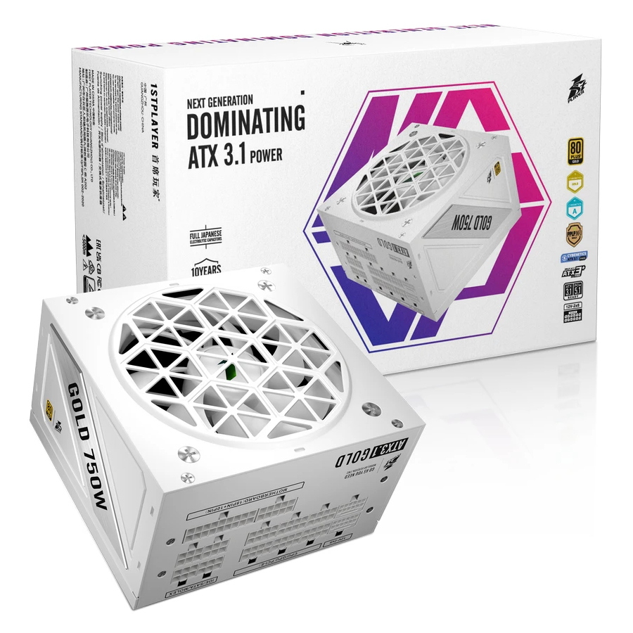 Блок питания 750Вт 1STPLAYER NGDP 750W White (APFC,120мм,3PCI-E,12VHPWR,8SATA,80+Gold,модульный)[HA-750BA4-WH]