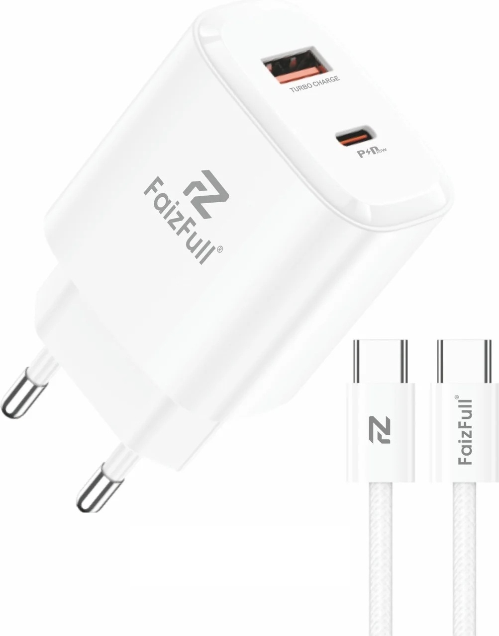 Зарядное_устройство - TypeC+USB 25W PD 3.0 FaizFULL FC148 белый + кабель Type C
