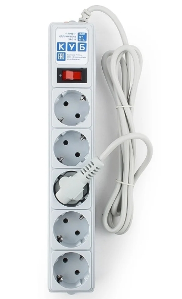 Сетевой фильтр  3.0м, 5 розеток PowerCube, SPG-B-10, 10А, 2200Вт, с выключателем, серый, коробка