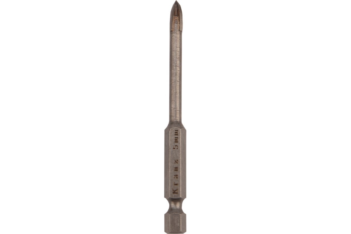 Сверло по стеклу и керамике 5мм, 4 грани, под патрон 1/4"HEX, Kranz KR-91-0648