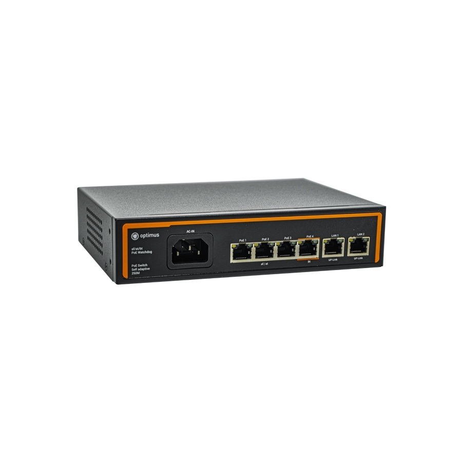 Коммутатор Optimus U1EE-4F1b/2F с питанием от HiPoE до 60Вт (3 порта 10/100 Мбит/с,PoE+,1 порт 10/100 Мбит/с,PoE++, 2 порта 10/100 Мбит/с,Uplink  