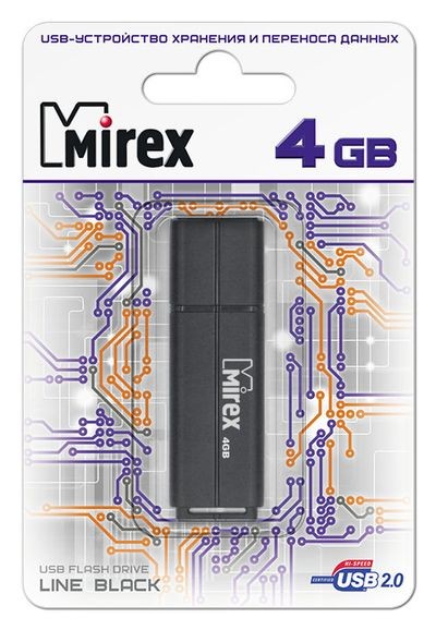 Флеш-накопитель USB2.0 4Gb Mirex Line (13600-FMULBK04) черный