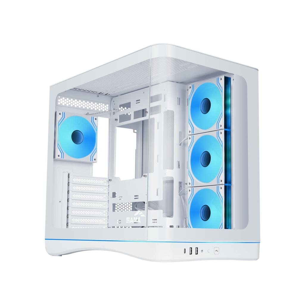 Корпус ПК без блока питания/ Case SAMA V62S White, Midi-Tower, TG, 4x120mm ARGB, 2xUSB 3.0 + 1xUSB 3.2 Type-C, ATX, mATX, mITX White