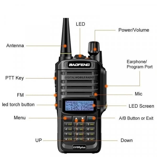 Радиостанция Baofeng UV-9R PLUS 8W IP67 VHF(136-174MHz) UHF(400-520MHz) Li-ion 1800mAh