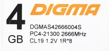 Память DDR4 4Gb 2666MHz Digma DGMAS42666004S RTL PC4-21300 CL19 SO-DIMM 260-pin 1.2В single rank