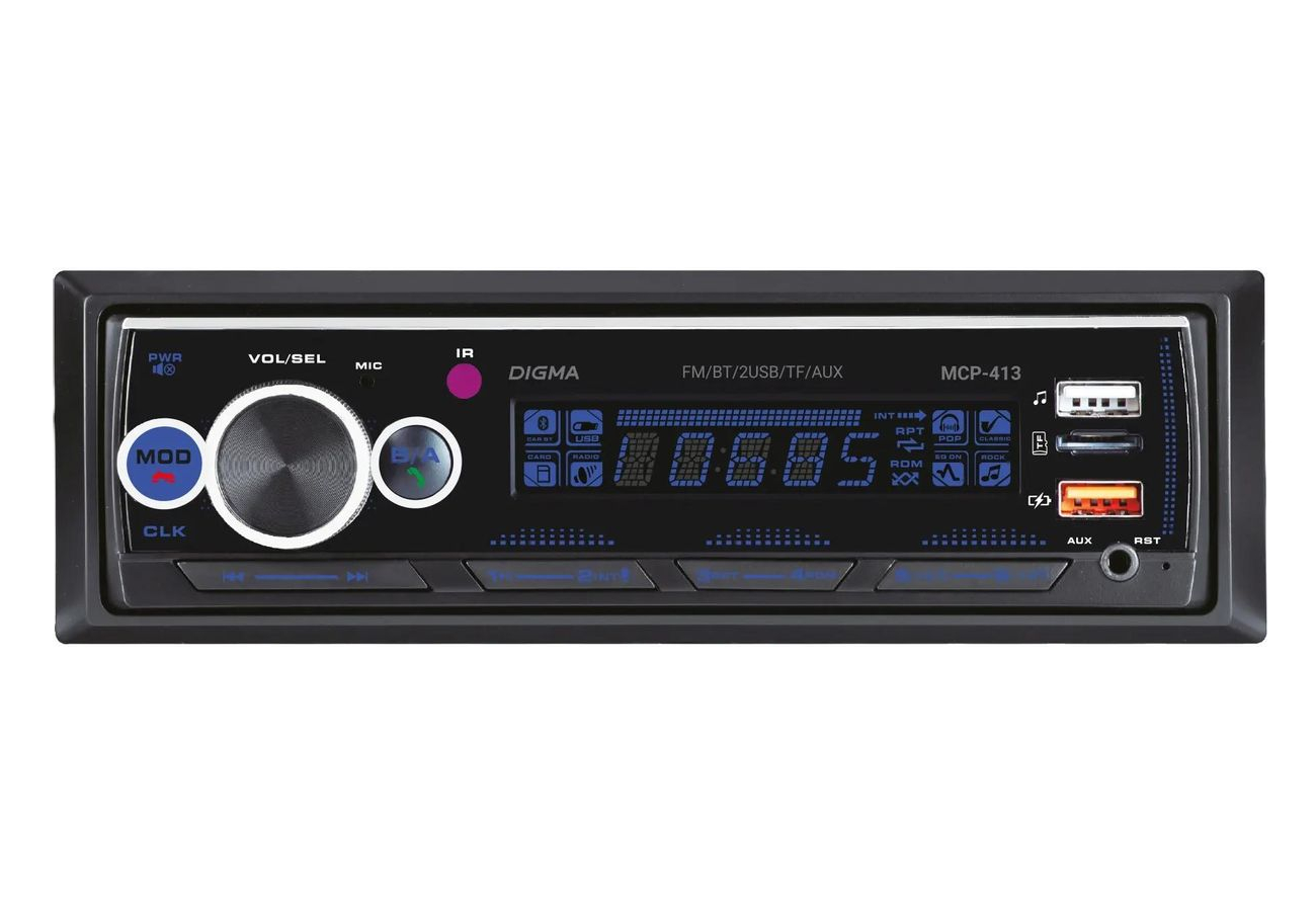Автомагнитола Digma  MCP-413 1DIN, 4x45Вт, MP3, FM, USB, AUX, BT5.0, ПДУ