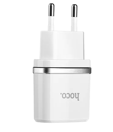 Блок питания сетевой USB, 5в, 2.4а, 12вт, 2*USB-F, сетевая вилка, белый, Hoco C73A