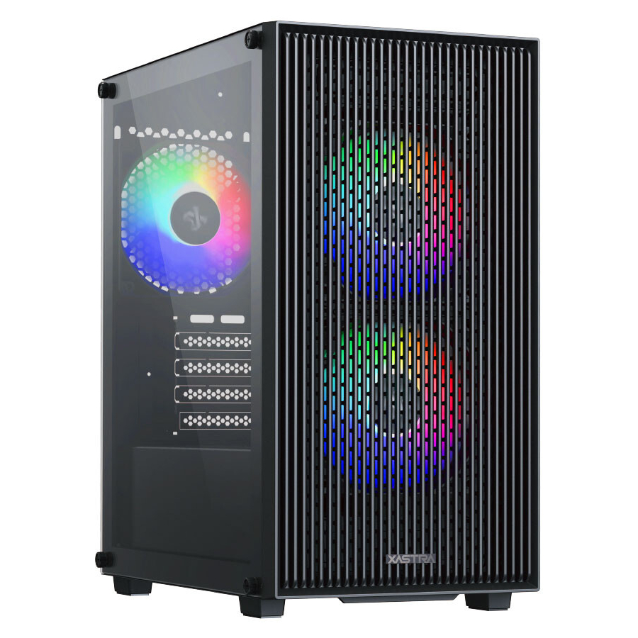 Корпус mATX Б_БП XASTRA A307M 3FRGB Black (USB3.0,Audio,TG,черный,Mesh,3х120мм FRGB,CPU Cooler до 155мм, VGA до 275мм)[A307M-3FC12F BK]