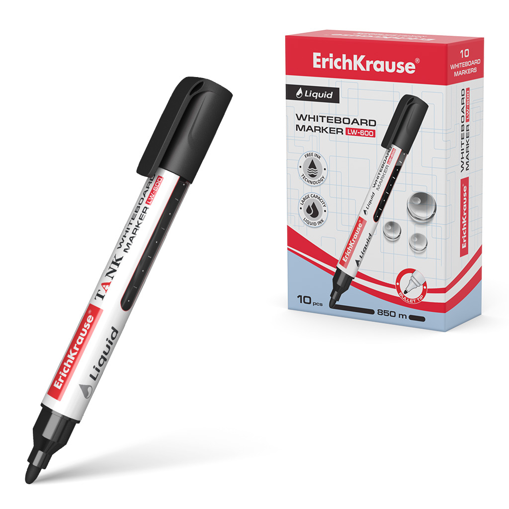 Маркер для доски ErichKrause Liquid LW-600 черный, жидкие чернила (48774)