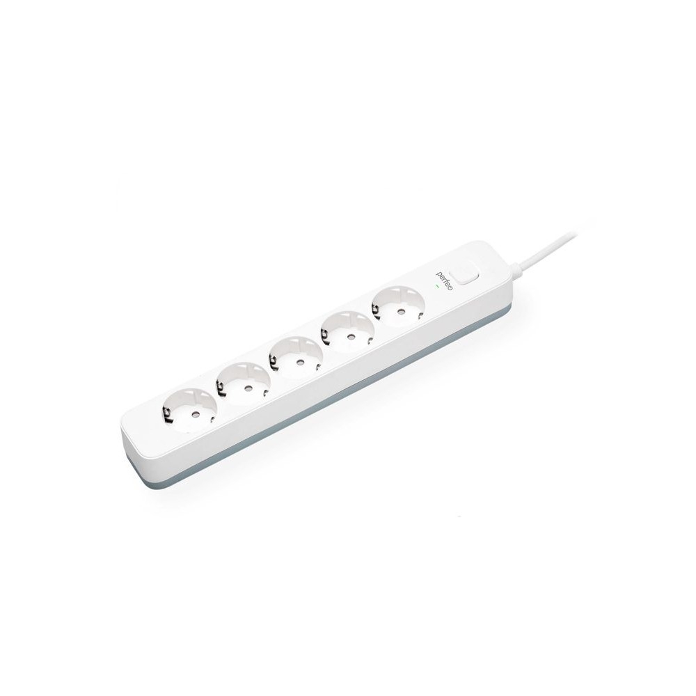 Сетевой фильтр  1.5м, 5 розеток Perfeo, POWER STREAM, 10А, 2500Вт, с выключателем, белый