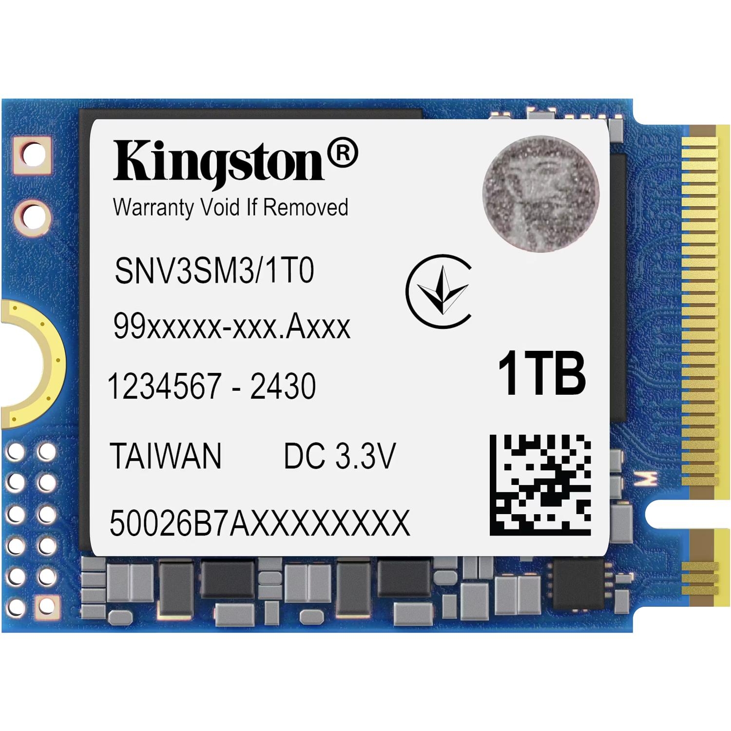 Твердотельный накопитель/ Kingston SSD NV3, 1000GB, M.2(22x30mm), NVMe, PCIe 4.0 x4, 3D TLC, R/W 6000/4000MB/s, TBW 320, DWPD 0.2 (60 мес)