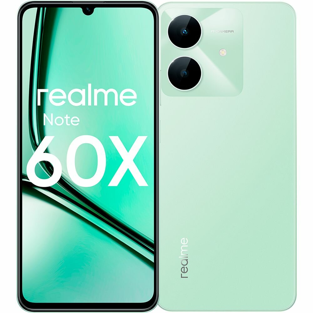 Смартфон Realme Note 60X 3Гб 64Гб Зеленый 6.74", IPS, 1600*720, 2*1.82+6*1.8ГГц, 8+0.08Мп, 5Мп, 4G, 5000мАч, And 14