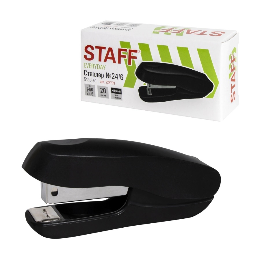 Степлер №24/6 STAFF EVERYDAY на 20л. черный (228739)