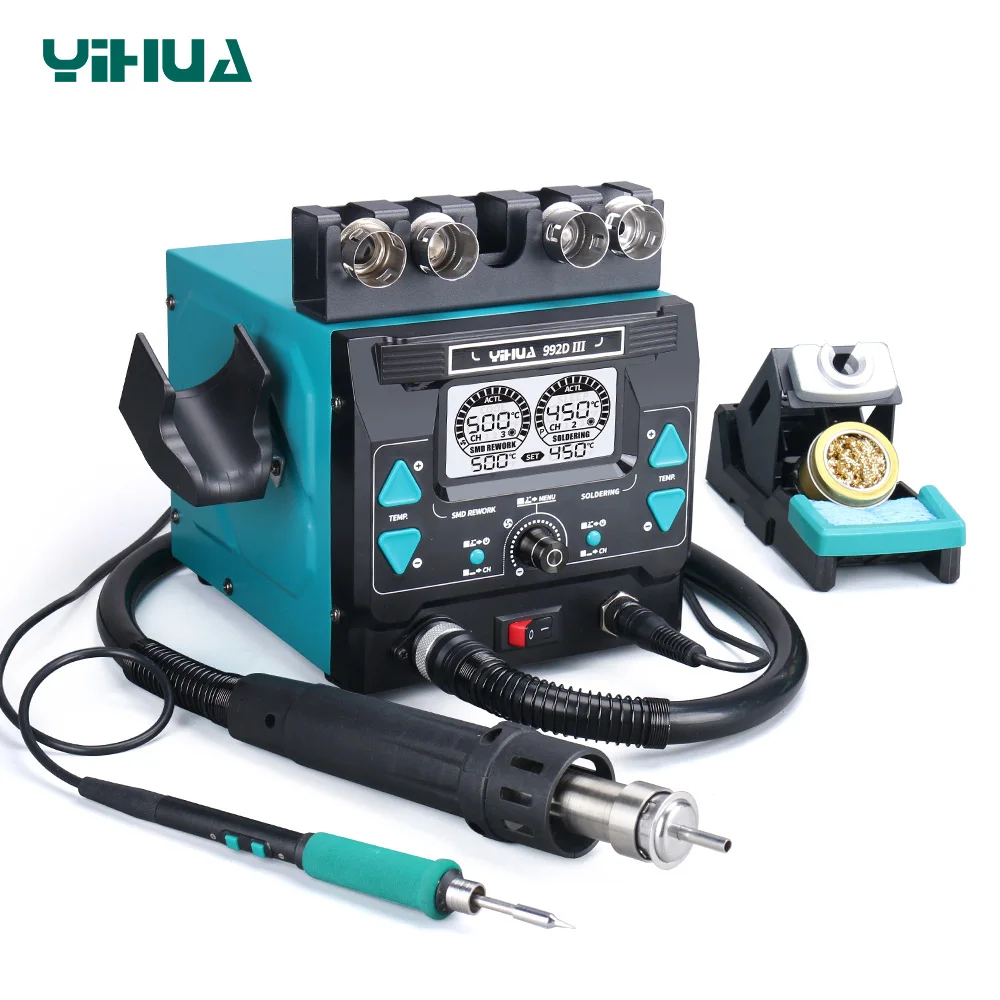 Паяльная станция Yihua 992D-III, паяльник C210/C245 90..450С, фен компрессорный 100..500С, 1000вт