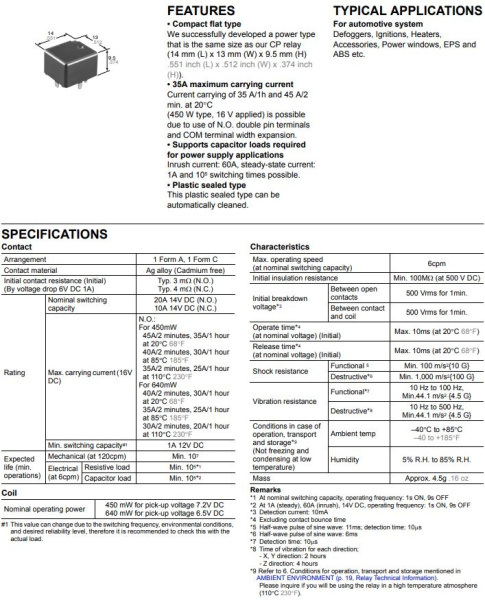 Реле электромагнитное DC 12в, 10а, SPDT, 14*13*9.5мм, NAiS ACPP141 CP1H-12V
