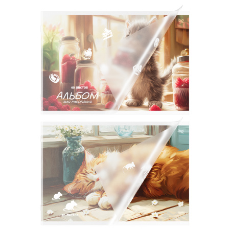 Альбом для рисования 40л. "Усы, лапы и хвост", пласт. обложка BG АР4ск40_пл 06078