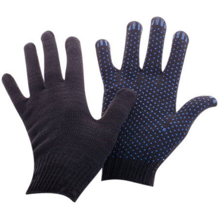 Перчатки ХБ "Точка" с ПВХ OfficeClean 4 нити, черный, 43-45г, 116текс (224554)