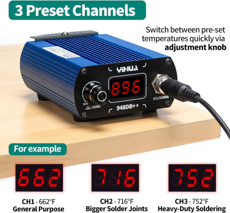 Паяльная станция Yihua 948DB+II, паяльник 200..480°С, 75вт, T12