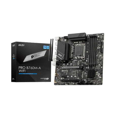Мат.плата S1700 B760 MSI PRO B760M-A WIFI (mATX,4DDR5,2M.2,2PCI-E16,PCI-E,2HDMI,2DP,PC6800,Wi-Fi,BT)