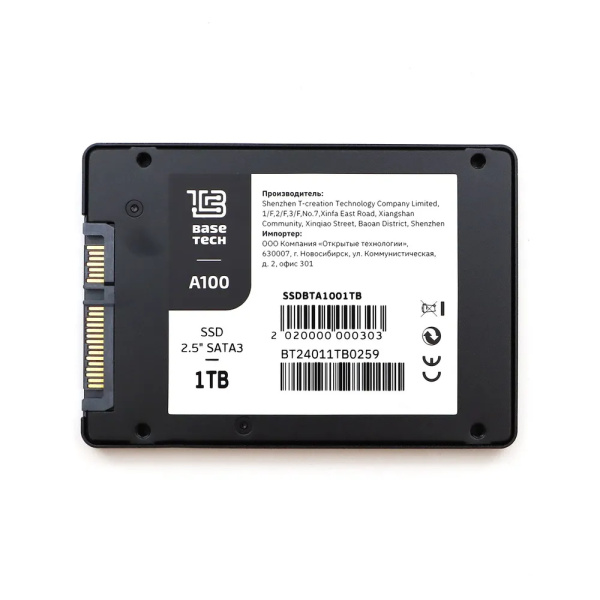 SSD-накопитель 1Тб BaseTech A100 [SSDBTA1001TB](QLC,550/450 Мб/с)[SSDBTA1001TB]
