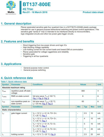 Симистор BT137-800E 800V 8A TO220
