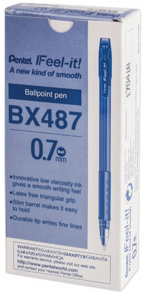 Ручка шариковая PENTEL "Feel it!" синяя, 0.7мм. (BX487-C)