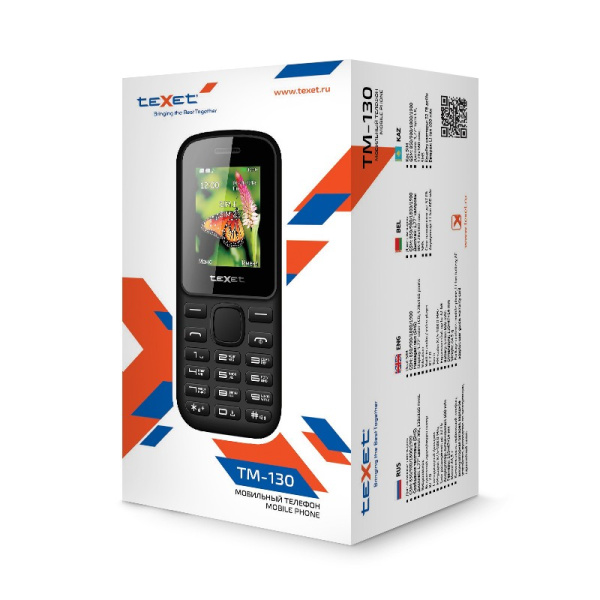 Сотовый Texet TM-130 Black-Red 2sim/1.77"/128*160/-/microSD/-/Bt/600мАч/фонарик/моноблок