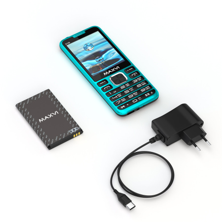 Сотовый Maxvi X10i Aqua blue 2sim/2.8"/320*240/microSD/0.3МП/Bt/1600мАч/моноблок
