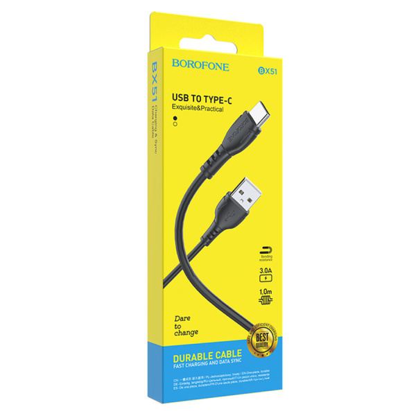 Кабель USB Type-C (m) - USB(m) BOROFONE BX51, 1м, 3.0A, черный