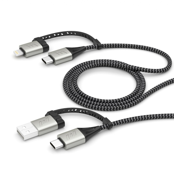 Кабель 4 в 1 Lightning (m)/USB Type-C (m) - USB (m)/USB Type-C (m) Deppa, 1.2м, черный (72311)