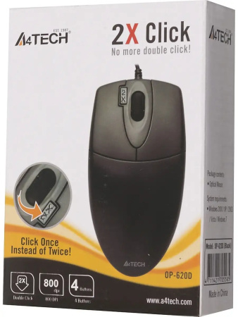 Мышь USB A4Tech OP-620D 2X оптическая V-Track, 1000dpi, кабель 1.8м, Black