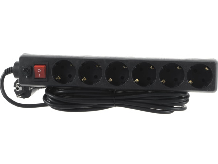 Сетевой фильтр  5.0м, 6 розеток Perfeo, POWER+, 10А, 2300Вт, с выключателем, с предохранителем, черный (PF-PP-6/5,0-B)